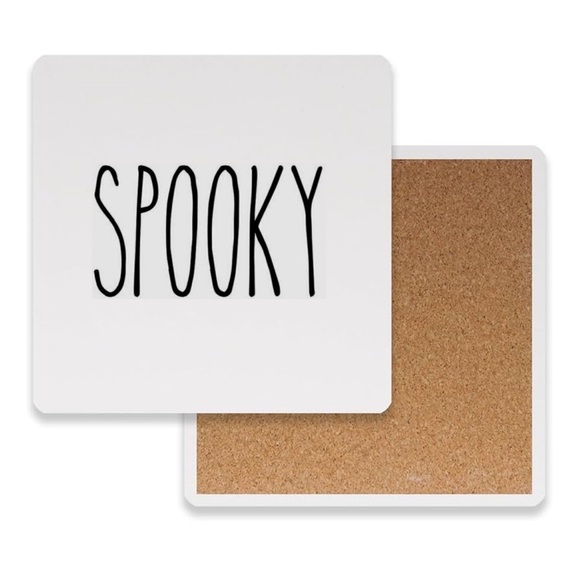 Rae Dunn inspired Halloween Handmade Coasters (Set of 4) with Cork Base - Picture 4 of 5